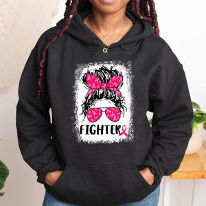 Fighter Messy Bun Breast Cancer Awareness Pink Warrior Hoodie 1 2