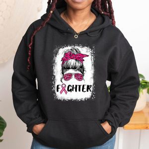 Fighter Messy Bun Breast Cancer Awareness Pink Warrior Hoodie 1 3