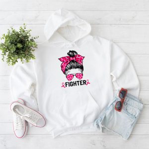 Fighter Messy Bun Breast Cancer Awareness Pink Warrior Hoodie 1