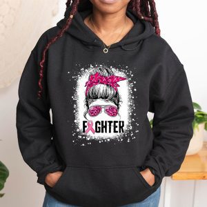 Fighter Messy Bun Breast Cancer Awareness Pink Warrior Hoodie 1 4