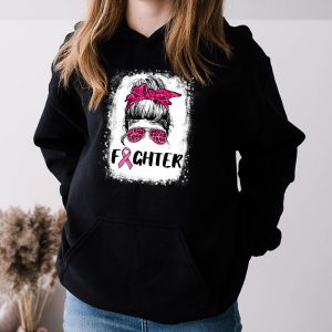 Fighter Messy Bun Breast Cancer Awareness Pink Warrior Hoodie 3 3