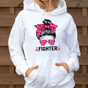 Fighter Messy Bun Breast Cancer Awareness Pink Warrior Hoodie 3