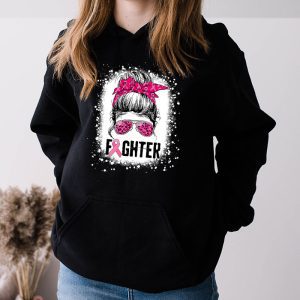 Fighter Messy Bun Breast Cancer Awareness Pink Warrior Hoodie 3 4