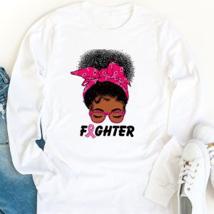 Fighter Messy Bun Breast Cancer Awareness Pink Warrior Longsleeve Tee 1 1