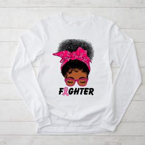 Fighter Messy Bun Breast Cancer Awareness Pink Warrior Longsleeve Tee 2 1