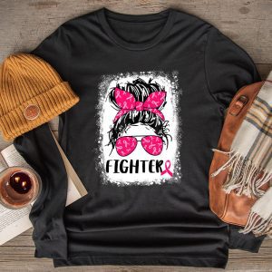 Fighter Messy Bun Breast Cancer Awareness Pink Warrior Longsleeve Tee 2 2