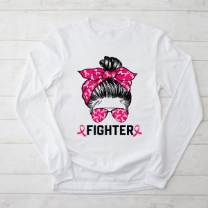 Fighter Messy Bun Breast Cancer Awareness Pink Warrior Longsleeve Tee 2