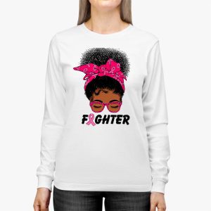 Fighter Messy Bun Breast Cancer Awareness Pink Warrior Longsleeve Tee 3 1