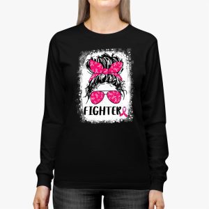 Fighter Messy Bun Breast Cancer Awareness Pink Warrior Longsleeve Tee 3 2