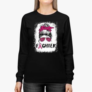 Fighter Messy Bun Breast Cancer Awareness Pink Warrior Longsleeve Tee 3 3