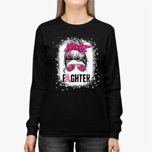 Fighter Messy Bun Breast Cancer Awareness Pink Warrior Longsleeve Tee 3 4