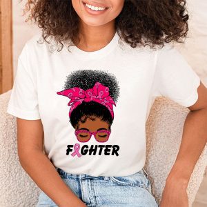 Fighter Messy Bun Breast Cancer Awareness Pink Warrior T Shirt 2 1