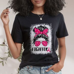 Fighter Messy Bun Breast Cancer Awareness Pink Warrior T Shirt 2 2