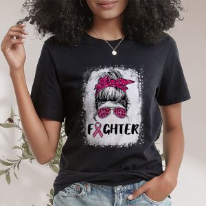 Fighter Messy Bun Breast Cancer Awareness Pink Warrior T Shirt 2 3