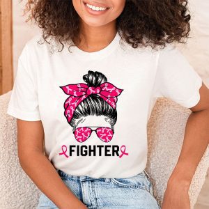 Fighter Messy Bun Breast Cancer Awareness Pink Warrior T Shirt 2