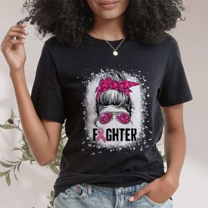 Fighter Messy Bun Breast Cancer Awareness Pink Warrior T Shirt 2 4