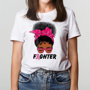 Fighter Messy Bun Breast Cancer Awareness Pink Warrior T Shirt 3 1