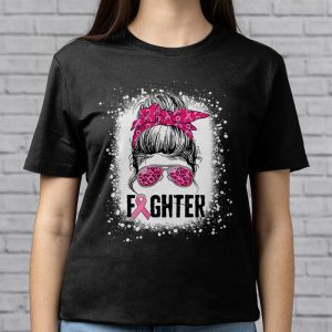 Fighter Messy Bun Breast Cancer Awareness Pink Warrior T Shirt 3 4