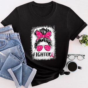 Fighter Messy Bun Breast Cancer Awareness Pink Warrior T-Shirt