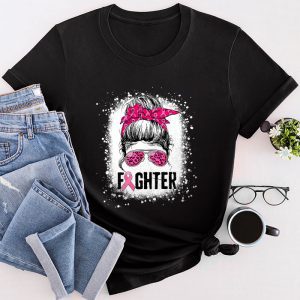 Fighter Messy Bun Breast Cancer Awareness Pink Warrior T-Shirt