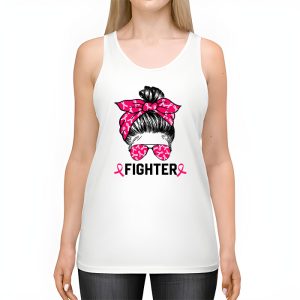 Fighter Messy Bun Breast Cancer Awareness Pink Warrior Tank Top 2