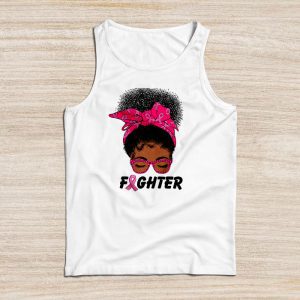 Fighter Breast Cancer Shirts Messy Bun Pink Ribbon Tank Top