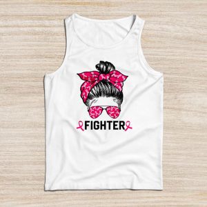 Fighter Breast Cancer Shirts Messy Bun Pink Ribbon Tank Top