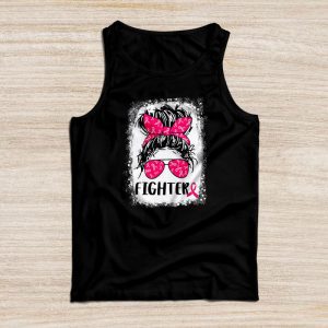 Fighter Messy Bun Breast Cancer Awareness Pink Warrior Tank Top