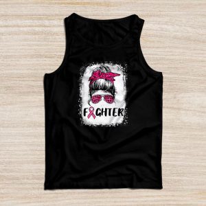 Fighter Messy Bun Breast Cancer Awareness Pink Warrior Tank Top