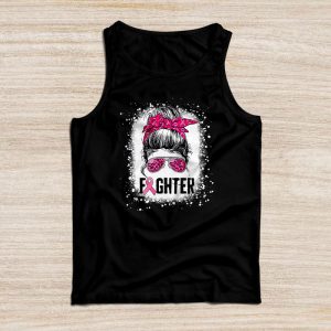 Fighter Breast Cancer Shirts Messy Bun Pink Ribbon Tank Top