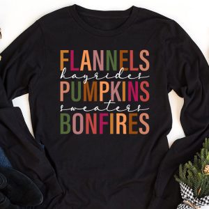 Flannels Hayrides Pumpkins Vintage Sweaters Bonfires Autumn Longsleeve Tee 1 3