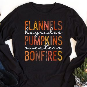 Flannels Hayrides Pumpkins Vintage Sweaters Bonfires Autumn Longsleeve Tee 1