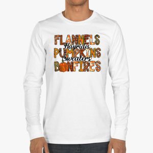 Flannels Hayrides Pumpkins Vintage Sweaters Bonfires Autumn Longsleeve Tee 3 4