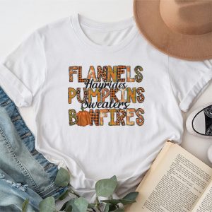 Flannels Hayrides Pumpkins Vintage Sweaters Bonfires Autumn T Shirt 1 4