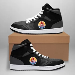 French Polynesia High Sneakers Air Jordan 1- Retro Mid Black Dark Grey JD1 Shoes