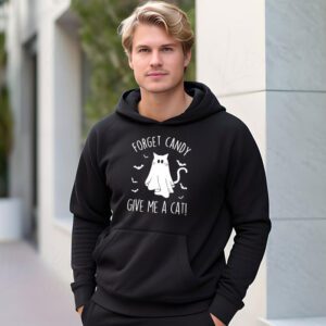 Funny Boo Ghost Black Cat Forget Candy Give Me Cat Halloween Hoodie 2 3