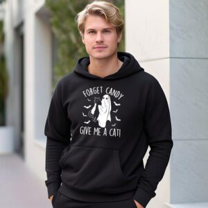 Funny Boo Ghost Black Cat Forget Candy Give Me Cat Halloween Hoodie 2
