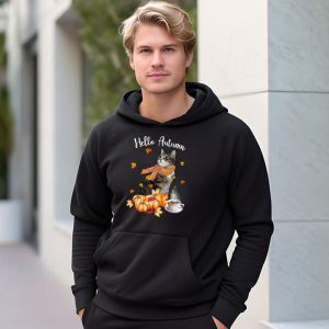 Funny Cat Leaf Fall Hello Autumn Cute Kitten Cat Lovers Hoodie 3