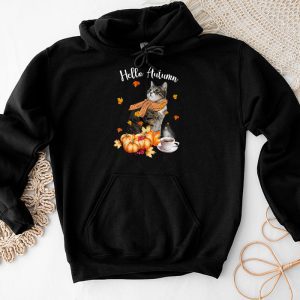 Funny Cat Leaf Fall Hello Autumn Cute Kitten Cat Lovers Hoodie