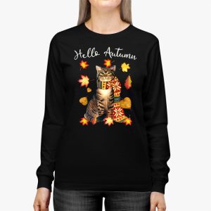 Funny Cat Leaf Fall Hello Autumn Cute Kitten Cat Lovers Longsleeve Tee 2 4