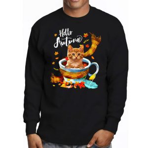 Funny Cat Leaf Fall Hello Autumn Cute Kitten Cat Lovers Longsleeve Tee 3 3