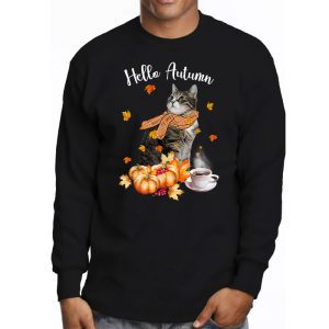 Funny Cat Leaf Fall Hello Autumn Cute Kitten Cat Lovers Longsleeve Tee 3