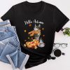 Funny Cat Leaf Fall Hello Autumn Cute Kitten Cat Lovers T-Shirt