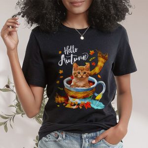 Funny Cat Leaf Fall Hello Autumn Cute Kitten Cat Lovers T Shirt 2 3