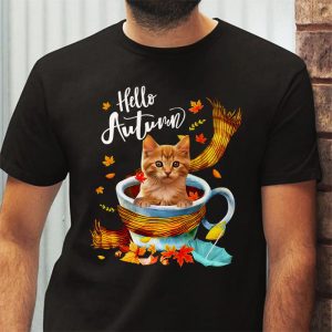 Funny Cat Leaf Fall Hello Autumn Cute Kitten Cat Lovers T Shirt 3 3