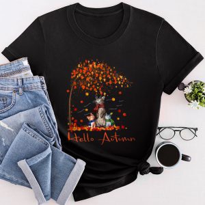 Funny Cat Leaf Fall Hello Autumn Cute Kitten Cat Lovers T-Shirt