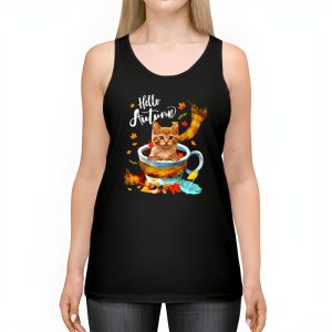 Funny Cat Leaf Fall Hello Autumn Cute Kitten Cat Lovers Tank Top 2 3