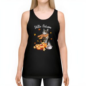 Funny Cat Leaf Fall Hello Autumn Cute Kitten Cat Lovers Tank Top 2