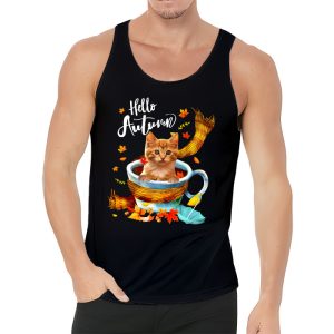 Funny Cat Leaf Fall Hello Autumn Cute Kitten Cat Lovers Tank Top 3 3