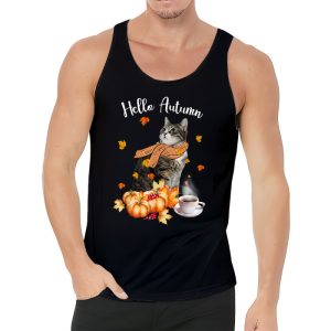 Funny Cat Leaf Fall Hello Autumn Cute Kitten Cat Lovers Tank Top 3